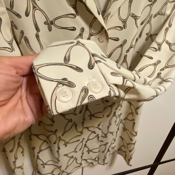 Vintage and Unique “Luigi of Naples” Wishbone Print polyester long sleeve Blouse - Picture 4 of 10